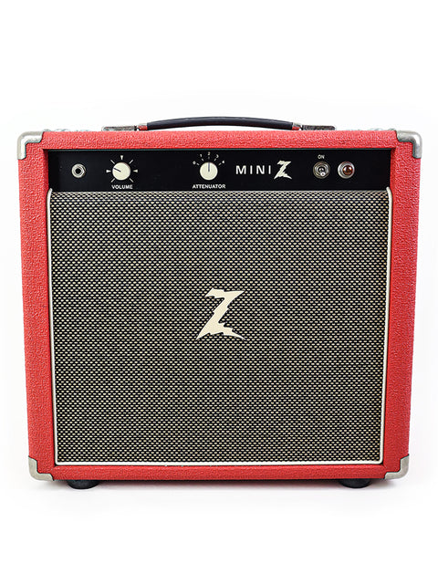 Multiple Dr. Z Mini Z amplifiers lined up, highlighting their unique styles and portability for guitarists on the go.