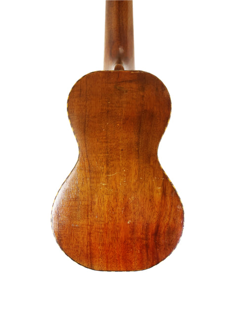 Old Weissenborn Miami Style 3 Koa Ukulele, USA c. 1924, displaying a rich wooden back and exquisite vintage appeal.