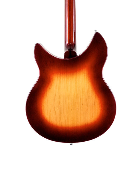 Rickenbacker 330 guitar featuring a brown body and white headstock, Fireglo model from the USA, made in 1994.