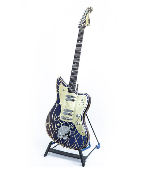 Stunning blue and gold guitar, the Zachary & Mercer Mastermind “Royal” Offset, crafted in Australia, 2021.