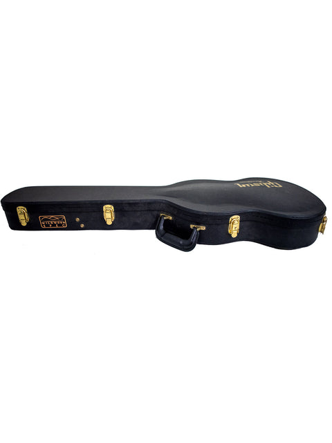 Stylish black guitar case adorned with gold hardware, specifically for the Gibson Custom Shop Wildwood Spec 1961 SG Standard.