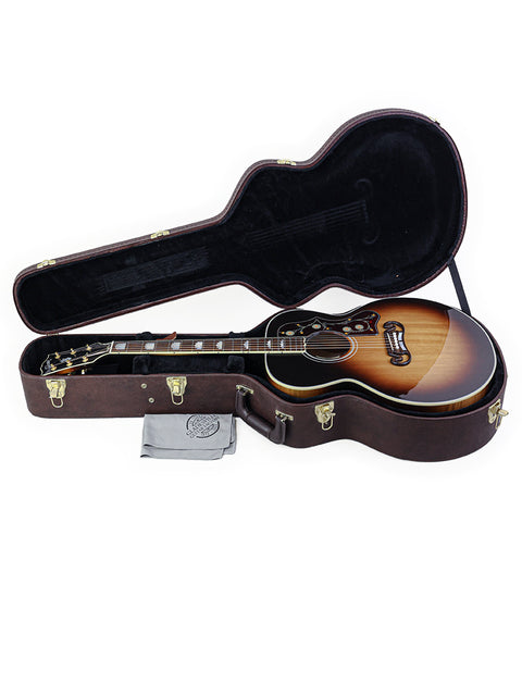 Stylish guitar case featuring a 2020 Gibson SJ-200, designed for musicians who value protection and elegance for their guitar.