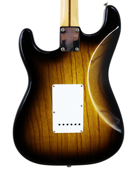 Sunburst Fender American Standard Stratocaster, highlighting its iconic shape and quality, part of the 50th Anniversary series.