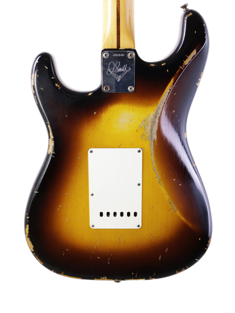 Sunburst Fender Custom Shop Stratocaster, a 2015 Jason Smith Masterbuilt '57 Reissue, showcasing classic design and craftsmanship.