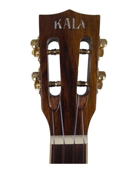 The 2019 Kala KA-SKT GE-C Tenor Ukulele with a pickup, displaying its stylish shape and quality materials.