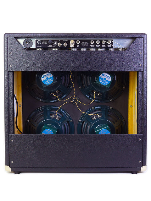 The Achillies Zephyr 45 4x10 Combo Amplifier in black showcases four internal speakers for an enhanced audio experience.
