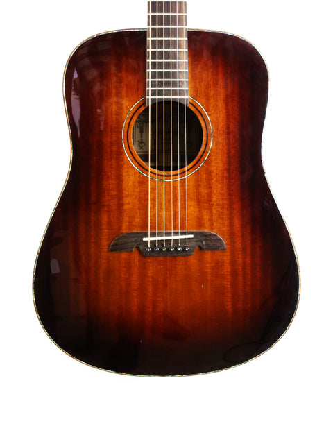 The Alvarez MDA66SHB acoustic guitar, 2019 model, boasts a beautiful brown sunburst finish, highlighting its artistic appeal
