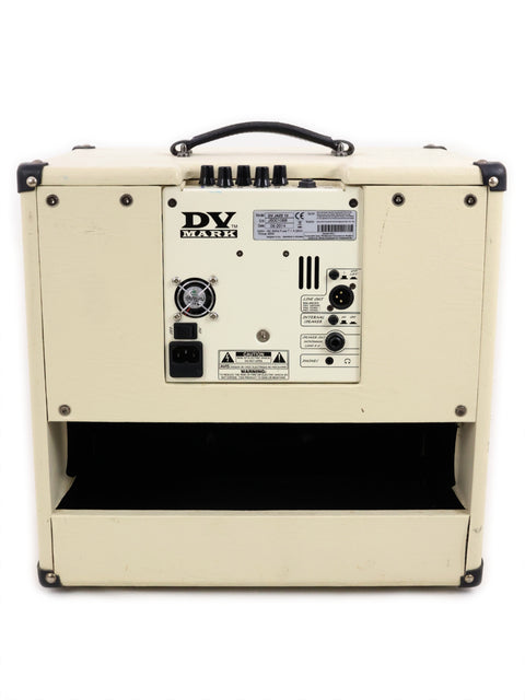 The DV Mark Jazz 12 Combo amplifier features a white body and a stylish black cover, perfect for jazz enthusiasts.