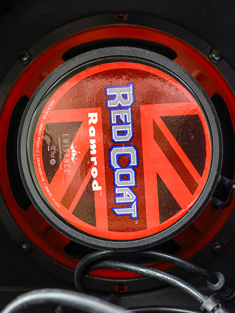The Dr. Z Mini Z Combo speaker in red and black, adorned with a logo, representing the 2011 USA model.