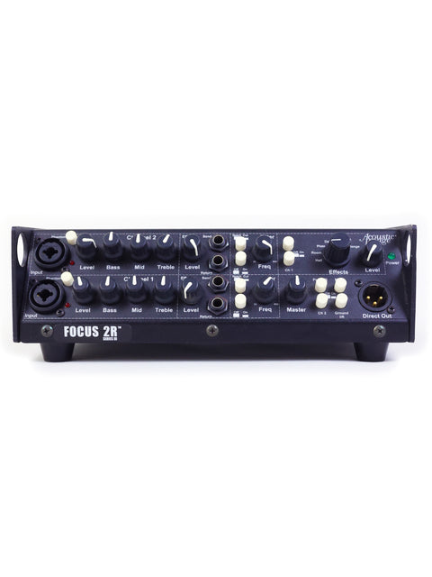 The Korg MS20 multi-channel mixer displayed with an Acoustic Image Focus 2R Series 3 bass amplifier, model year 2009.