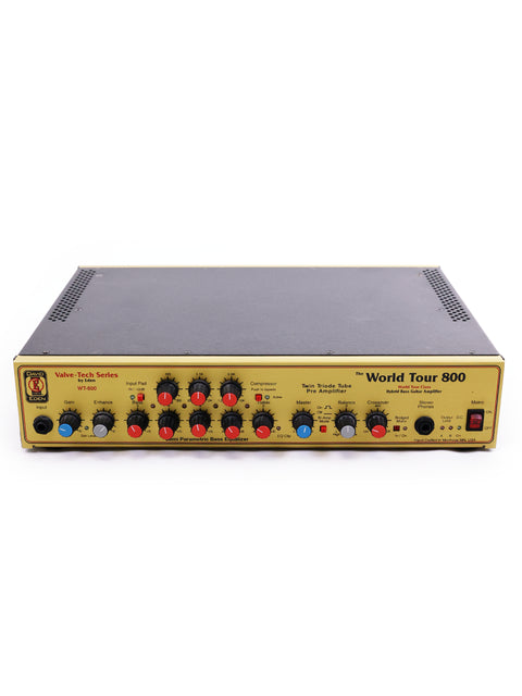 The Vox VT-800 amplifier, combined with an Epifani 600w bass cabinet, exemplifies powerful performance and versatile sound options.
