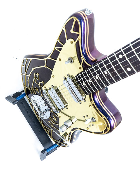 The Zachary & Mercer Mastermind “Royal” Offset guitar boasts a bold gold and black design, made in Aust 2021.