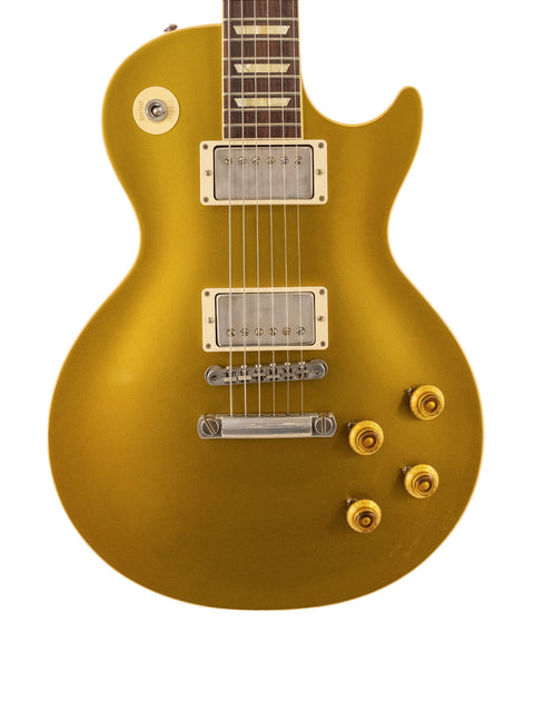 The iconic Gibson Les Paul Custom Goldtop, featuring a beautiful gold finish, part of the 2019 Custom Shop reissue series.

