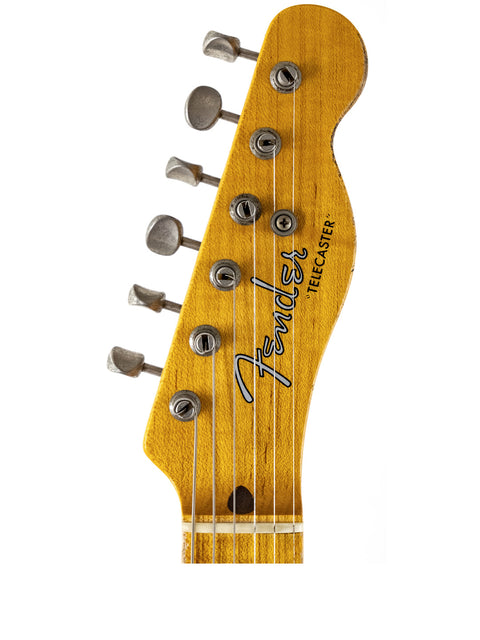 The image features a Fender Custom Shop Limited Edition '50s Thinline Relic Telecaster, highlighting its classic style and relic finish.