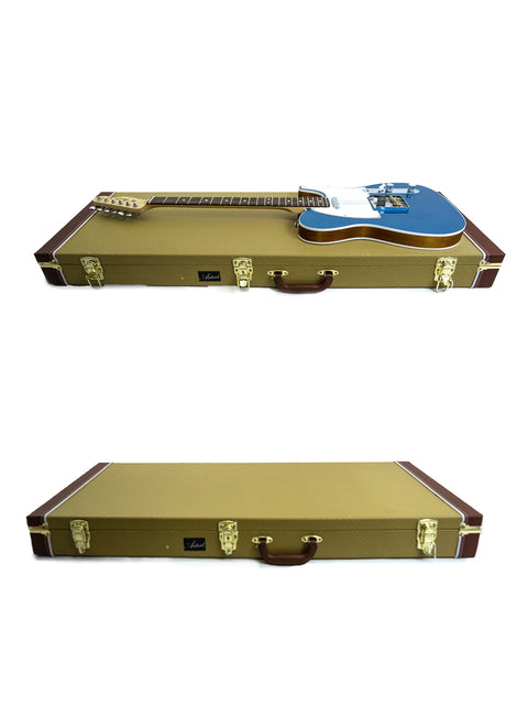 The image features a blue guitar on a case, specifically the Txxx Custom Style Partscaster in Pelham Blue from 2020/2021.