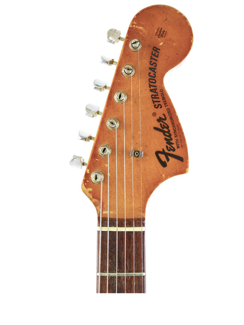 The image features a vintage 1970 Fender Stratocaster, capturing its iconic shape and classic craftsmanship.