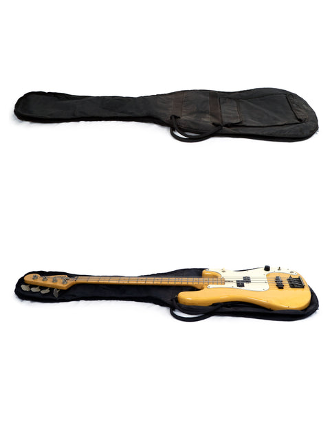 The image features two guitars in distinct positions, showcasing a Greco PB 750 Electric Bass from Japan, 1971-75.