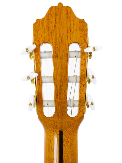 The neck of a Francisco Esteve 9C/B Classical guitar displayed on a white background, highlighting its craftsmanship from Spain, 2021.