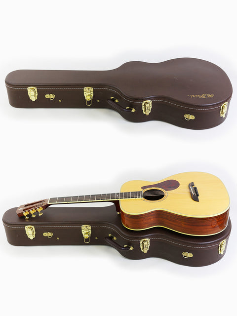 Two Alvarez Yairi FYM95V guitars in a case, set against a clean white background, showcasing their elegant design.
