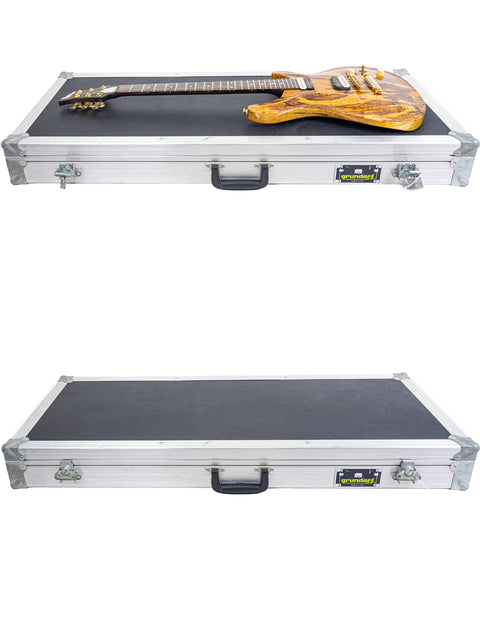 Two electric guitar cases, Ed Roman Quicksilver PRS Style, USA 2004, elegantly positioned against a clean white background.