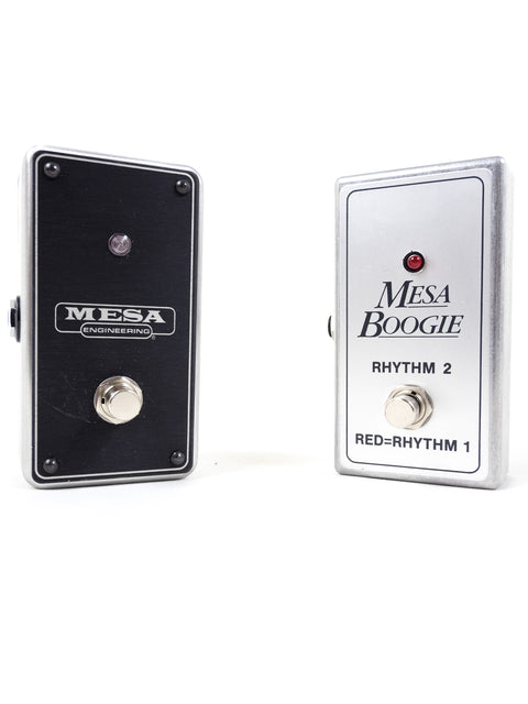 Two electronic guitar pedals, including a Mesa Boogie Mark III from 1987, displayed together to highlight their unique characteristics.