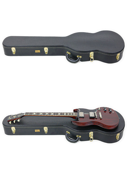 Two guitars nestled in a wooden case, featuring a Gibson Custom Shop '64 SG Standard 'CME Spec' from 2020.