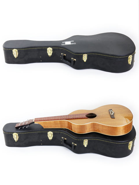 Two guitars with cases resting on a white background, featuring the Gilet WB (Weissenborn Style) from Australia, 2014.