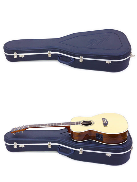 Two images display a Maton Custom Shop Classic acoustic guitar and its case, emphasizing Australian craftsmanship, 2020.