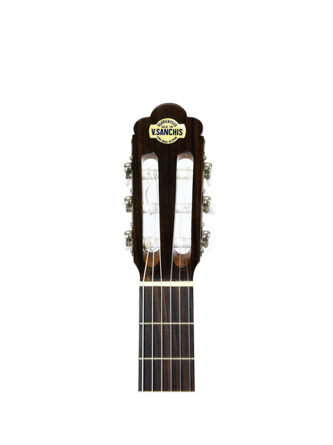 Vicente Sanchis Model 34 Classical guitar, Spain 1979, displayed with a brown headstock on a clean white background.