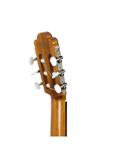 Vicente Sanchis Model 34 Classical guitar headstock with a white pickguard, showcasing craftsmanship from Spain, 1979.