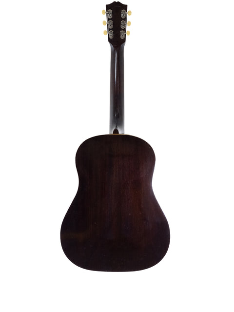 Vintage 1935 Gibson Roy Smeck Stage De Luxe acoustic guitar's back on a clean white background.
