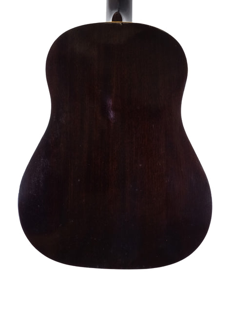 Vintage 1935 Gibson Roy Smeck Stage De Luxe acoustic guitar viewed from the back, emphasizing its elegant woodwork.