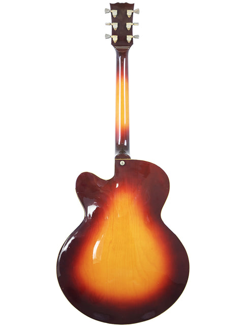 Vintage 1982 Yamaha AE1200 sunburst guitar displayed on a white background, highlighting its stunning design and craftsmanship.