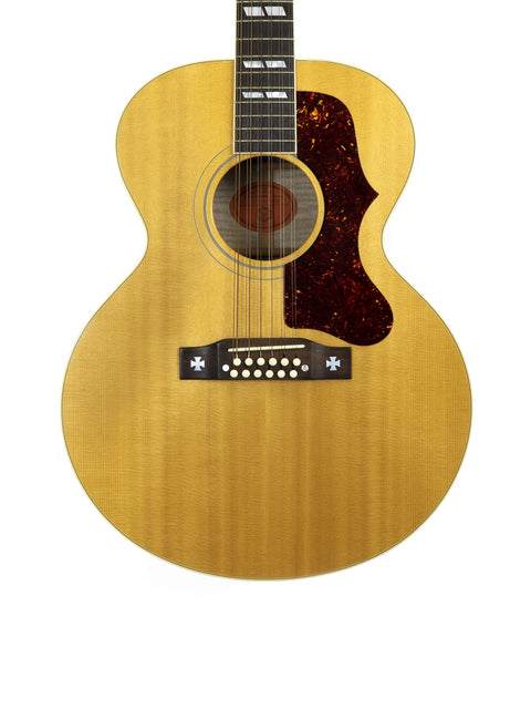 Vintage Gibson G-100 acoustic guitar, model J-185-12 String, made in the USA in 2000, showcasing classic craftsmanship.