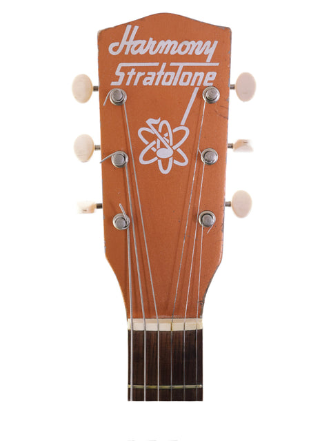 Vintage Harmony H44 Stratotone guitar from 1955, showcasing classic design and craftsmanship by Harmony Strata Ltd.