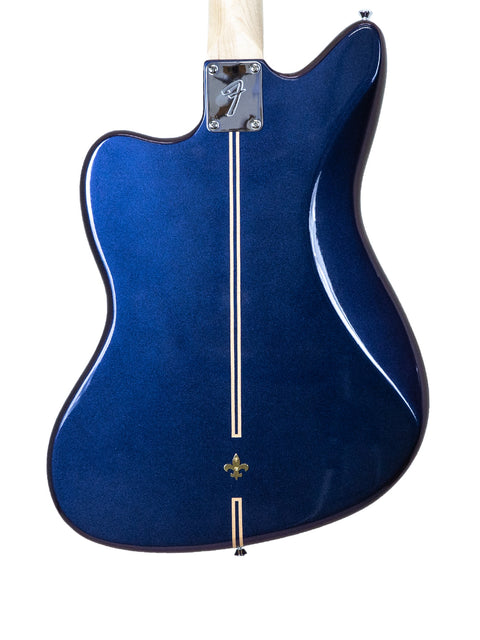 Zachary & Mercer Mastermind “Royal” Offset guitar in blue with a wooden back, crafted in Australia, 2021.