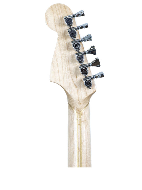Zoomed-in image of a guitar head set against a white background, representing the Zachary & Mercer Mastermind “Royal” Offset.