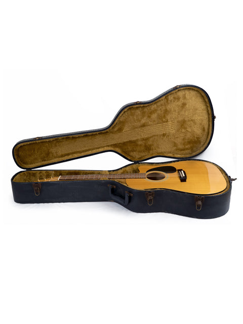 wooden guitar case holding a Maton Stage Delux Rock Maple guitar from Australia, dated 1992, showcasing its vintage charm.